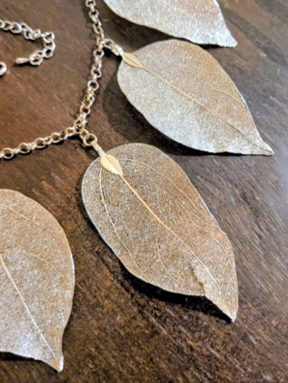 Gold Leaf Cluster Necklace, Lightweight, Adjustable Size, 5 Gold-Plated Leaves